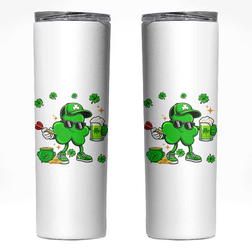 St Patricks Day Shamrock Darts And Beer Lover Gift Skinny Tumbler