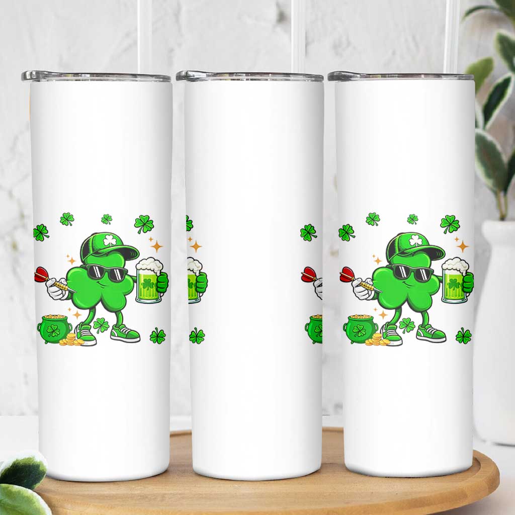 St Patricks Day Shamrock Darts And Beer Lover Gift Skinny Tumbler