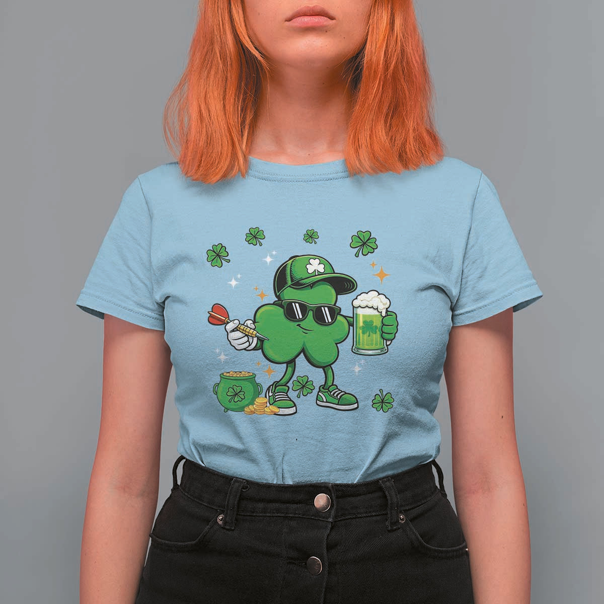 St Patricks Day Shamrock Darts And Beer Lover Gift T Shirt For Women