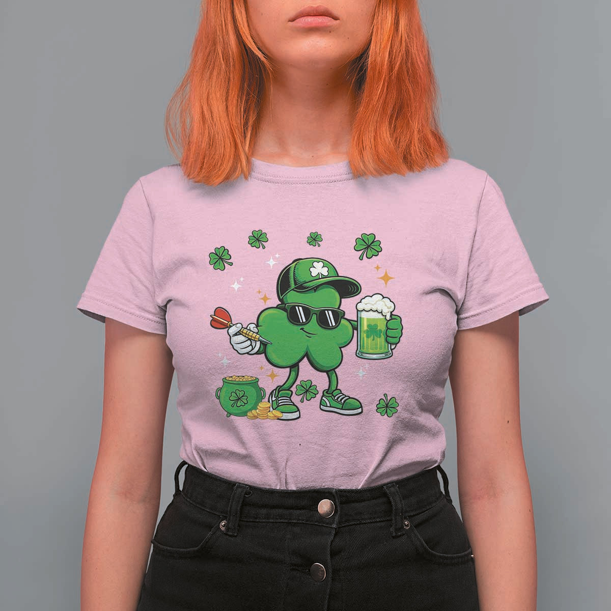 St Patricks Day Shamrock Darts And Beer Lover Gift T Shirt For Women