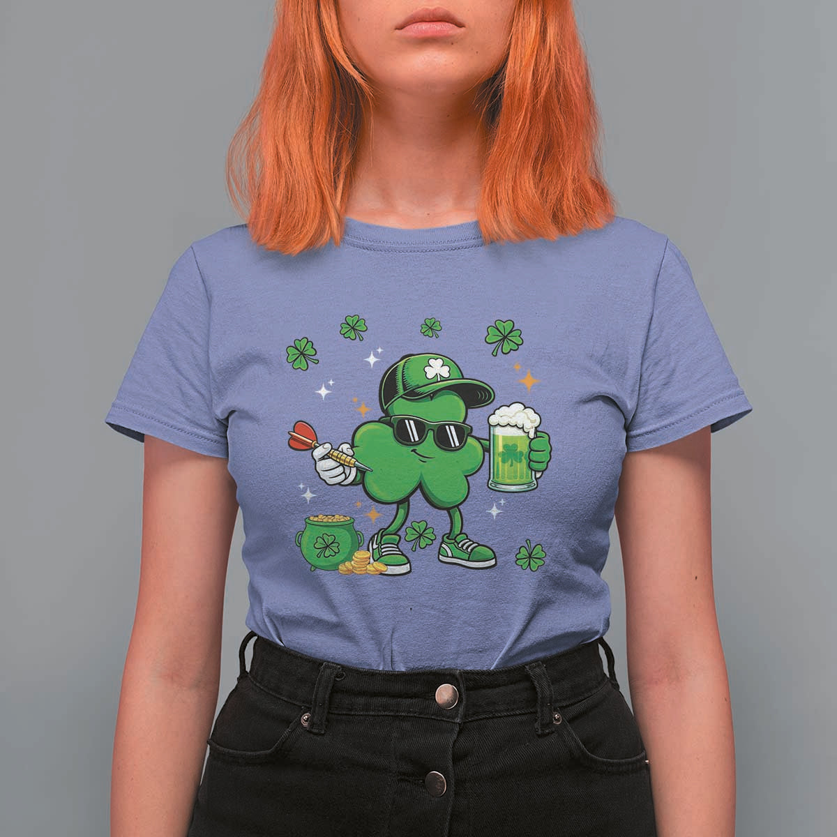 St Patricks Day Shamrock Darts And Beer Lover Gift T Shirt For Women