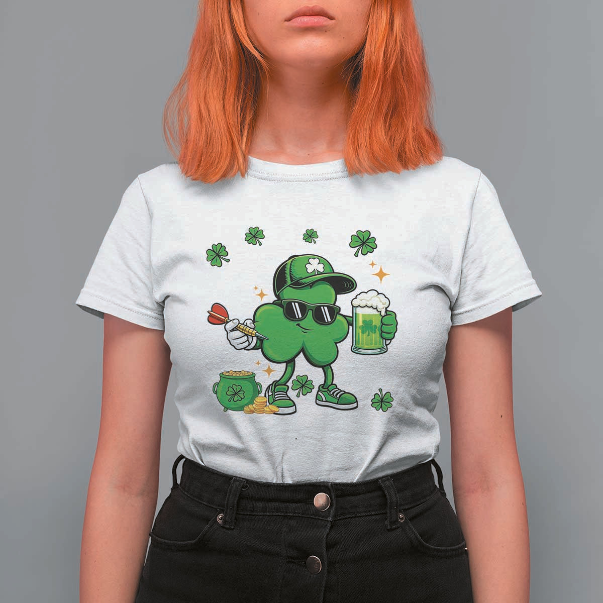St Patricks Day Shamrock Darts And Beer Lover Gift T Shirt For Women