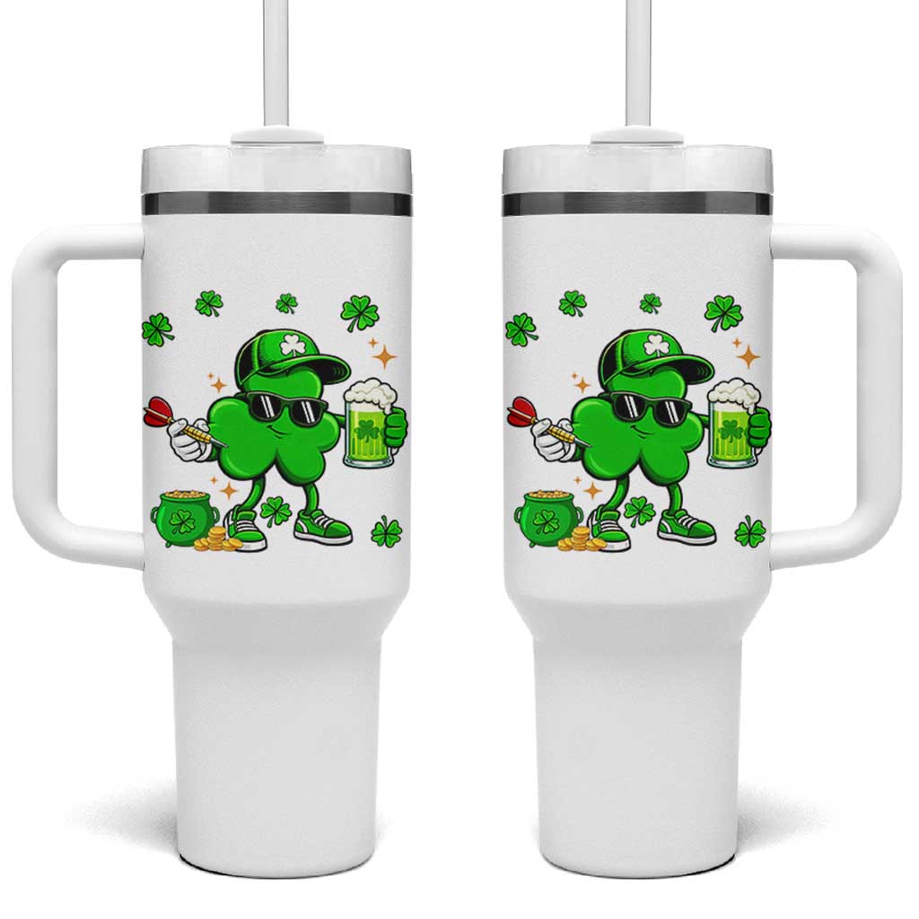 St Patricks Day Shamrock Darts And Beer Lover Gift Tumbler With Handle