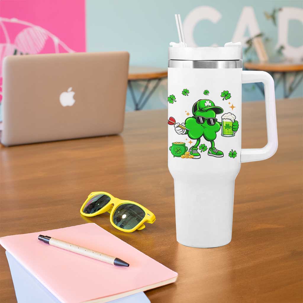 St Patricks Day Shamrock Darts And Beer Lover Gift Tumbler With Handle