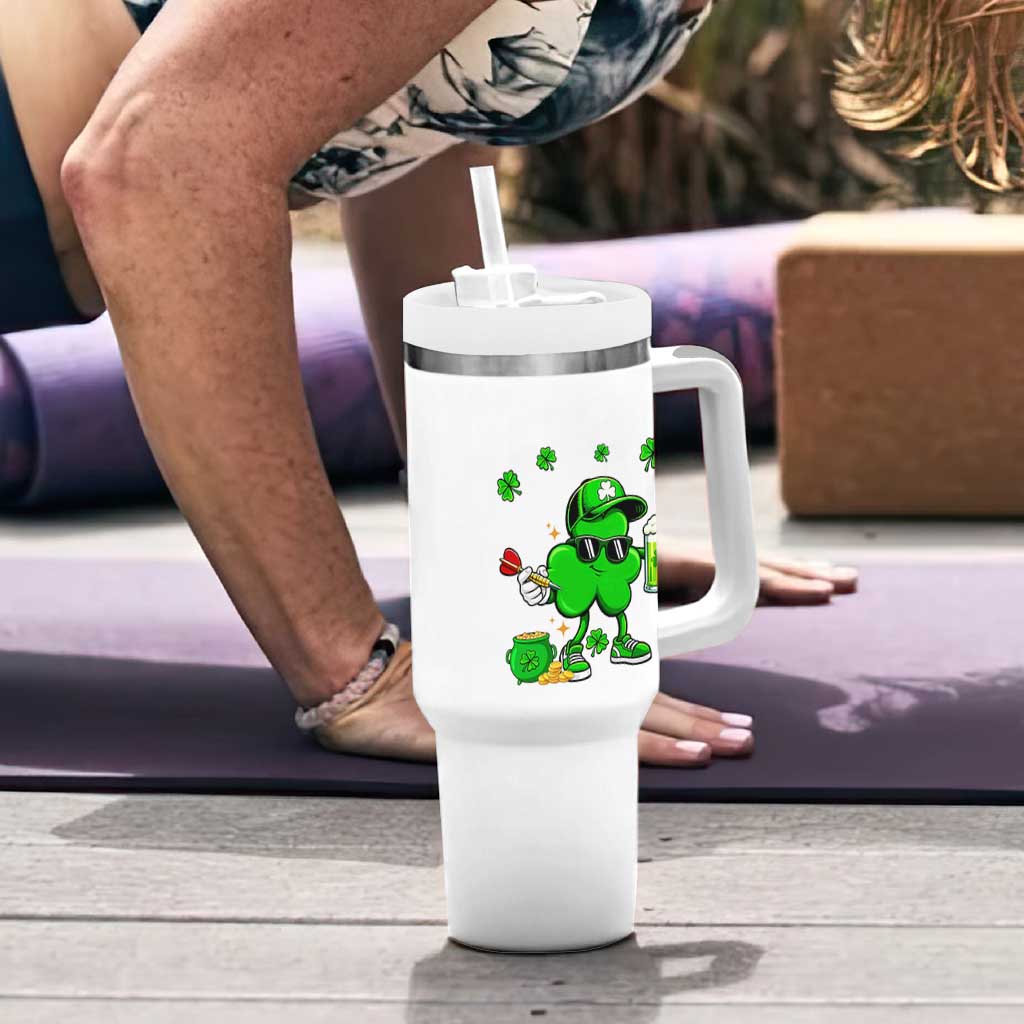 St Patricks Day Shamrock Darts And Beer Lover Gift Tumbler With Handle