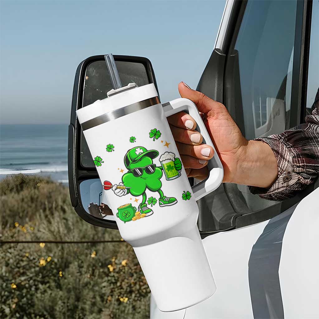 St Patricks Day Shamrock Darts And Beer Lover Gift Tumbler With Handle