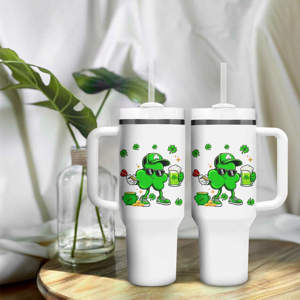 St Patricks Day Shamrock Darts And Beer Lover Gift Tumbler With Handle
