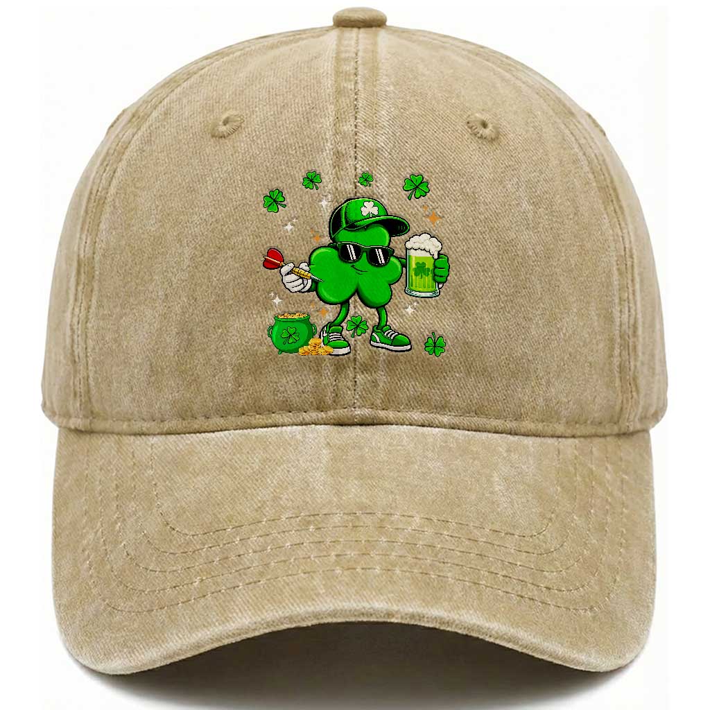 St Patricks Day Shamrock Darts And Beer Lover Gift Washed Cotton Baseball Cap