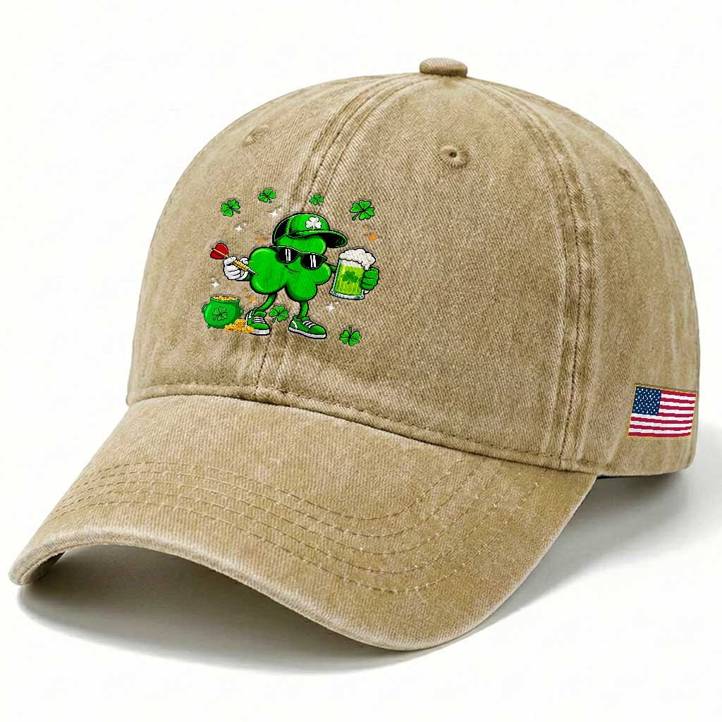 St Patricks Day Shamrock Darts And Beer Lover Gift Washed Cotton Baseball Cap
