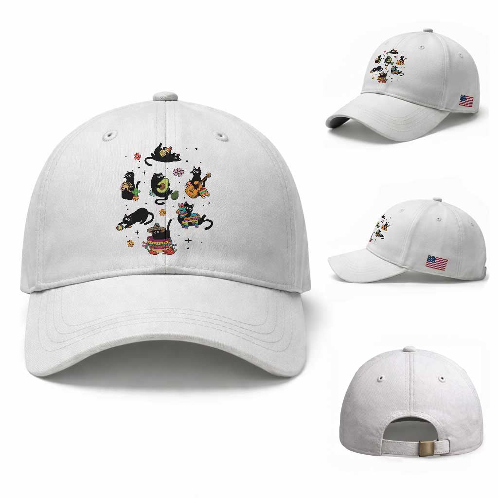 Funny Black Cat Lover Cinco De Mayo Baseball Cap Mexican Fiesta Gift