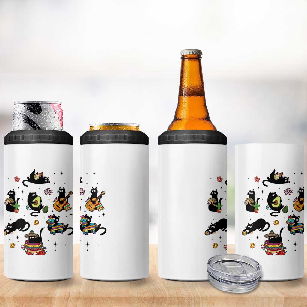 Funny Black Cat Lover Cinco De Mayo 4 in 1 Can Cooler Tumbler Mexican Fiesta Gift