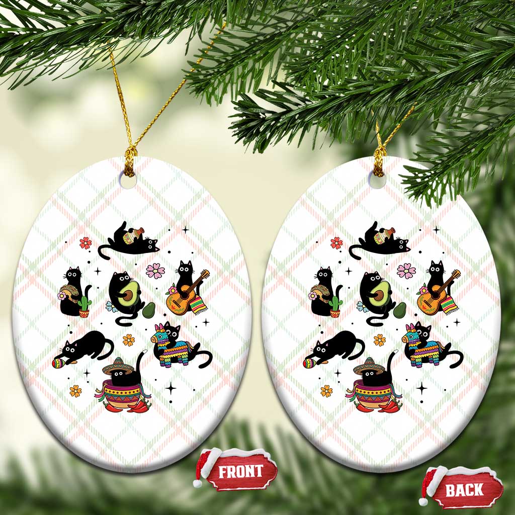 Funny Black Cat Lover Cinco De Mayo Ceramic Ornament Mexican Fiesta Gift