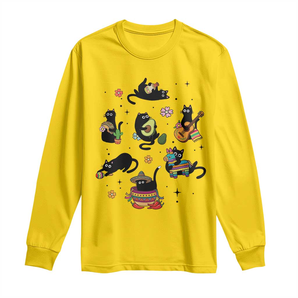 Funny Black Cat Lover Cinco De Mayo Long Sleeve Shirt Mexican Fiesta Gift