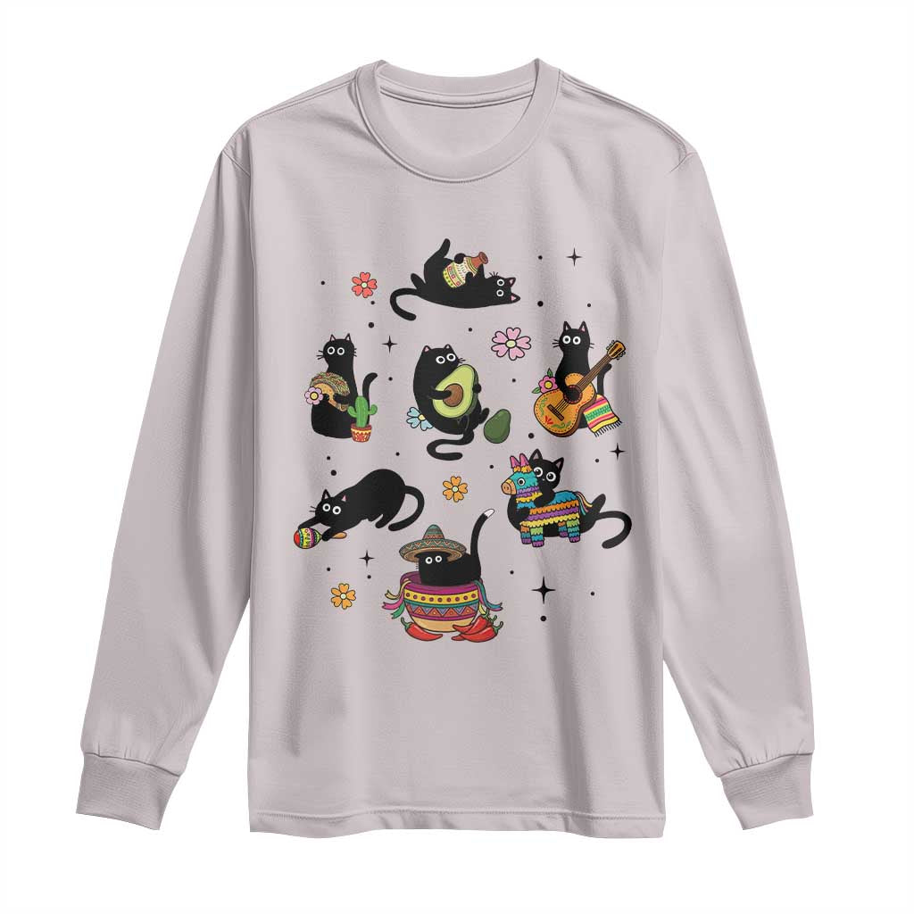 Funny Black Cat Lover Cinco De Mayo Long Sleeve Shirt Mexican Fiesta Gift