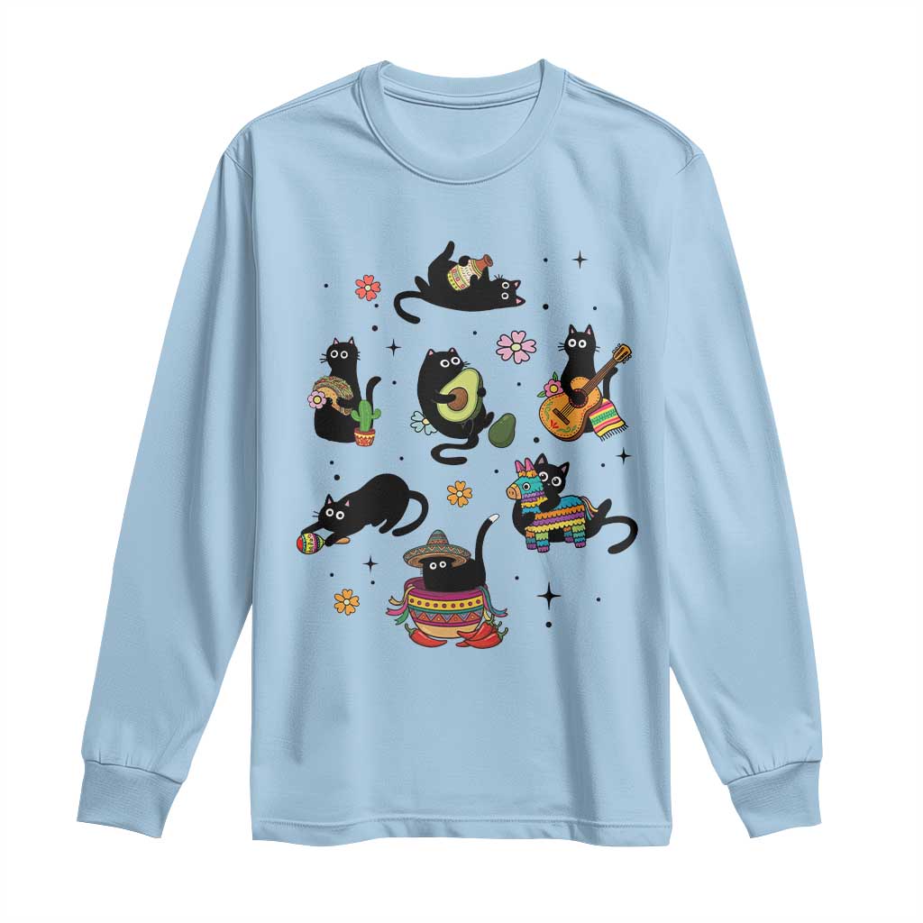 Funny Black Cat Lover Cinco De Mayo Long Sleeve Shirt Mexican Fiesta Gift