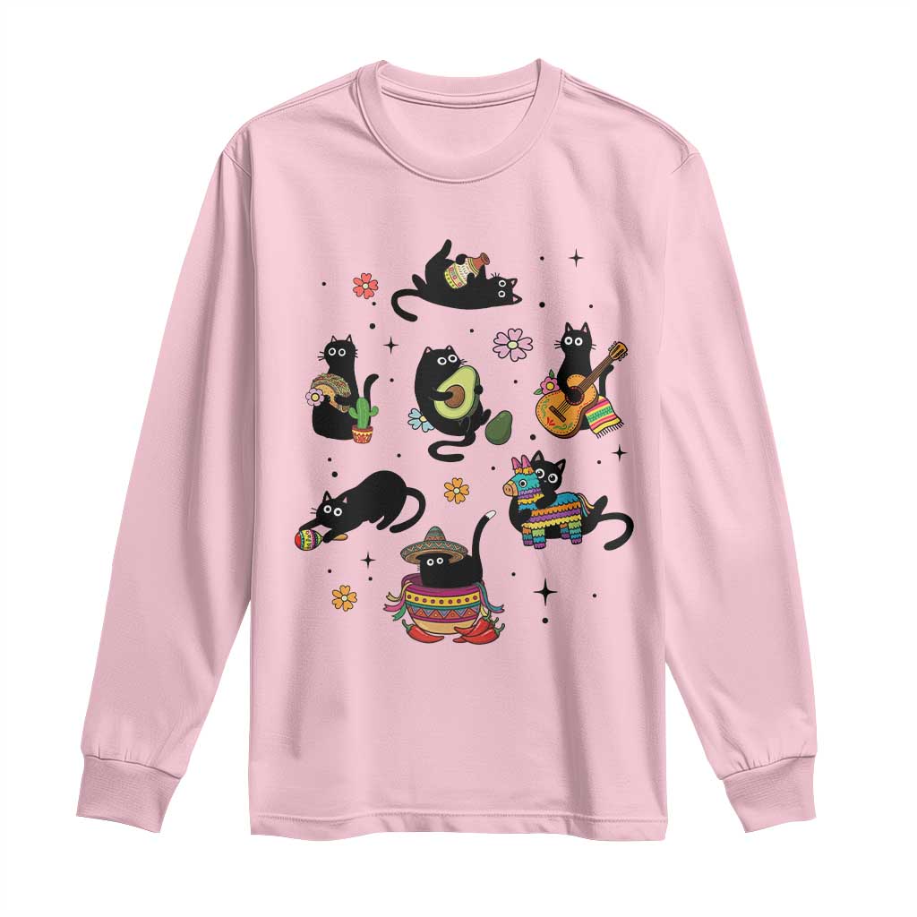 Funny Black Cat Lover Cinco De Mayo Long Sleeve Shirt Mexican Fiesta Gift