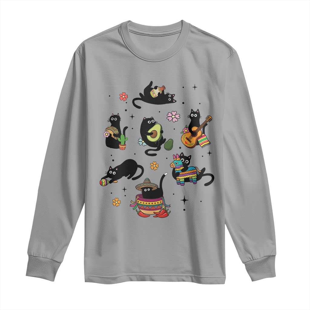 Funny Black Cat Lover Cinco De Mayo Long Sleeve Shirt Mexican Fiesta Gift