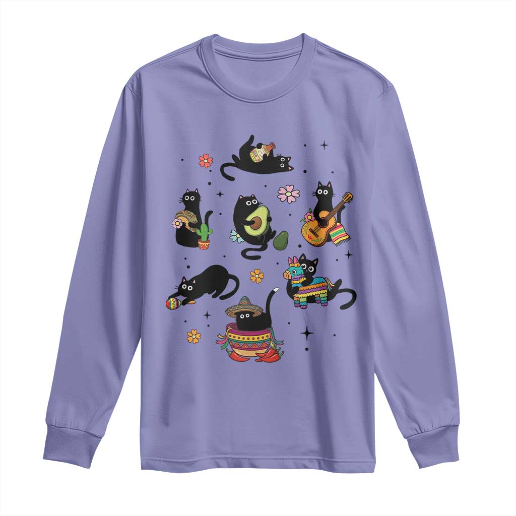 Funny Black Cat Lover Cinco De Mayo Long Sleeve Shirt Mexican Fiesta Gift