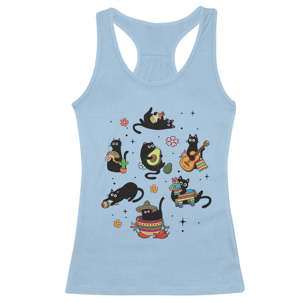 Funny Black Cat Lover Cinco De Mayo Racerback Tank Top Mexican Fiesta Gift