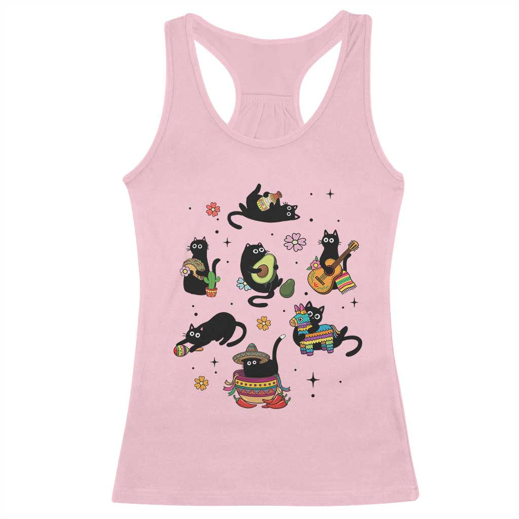 Funny Black Cat Lover Cinco De Mayo Racerback Tank Top Mexican Fiesta Gift