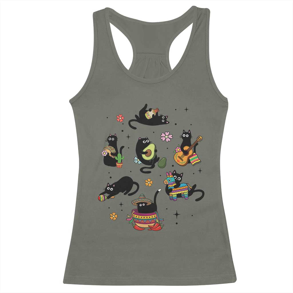 Funny Black Cat Lover Cinco De Mayo Racerback Tank Top Mexican Fiesta Gift