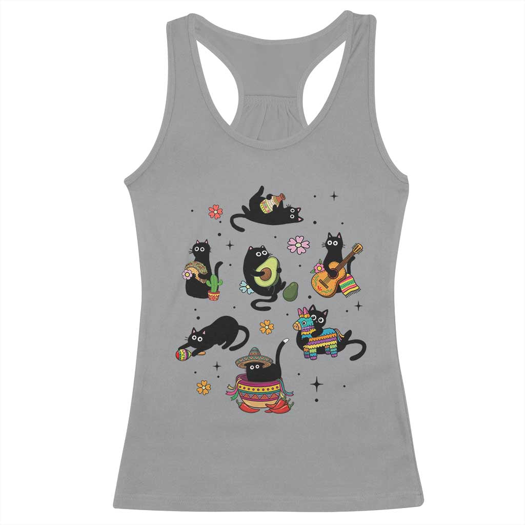 Funny Black Cat Lover Cinco De Mayo Racerback Tank Top Mexican Fiesta Gift