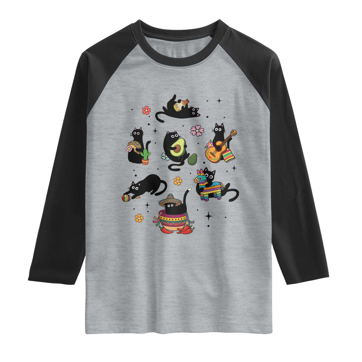 Funny Black Cat Lover Cinco De Mayo Raglan Shirt Mexican Fiesta Gift
