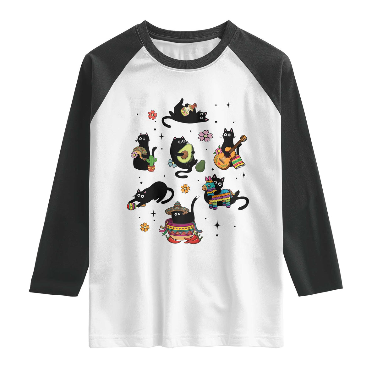 Funny Black Cat Lover Cinco De Mayo Raglan Shirt Mexican Fiesta Gift