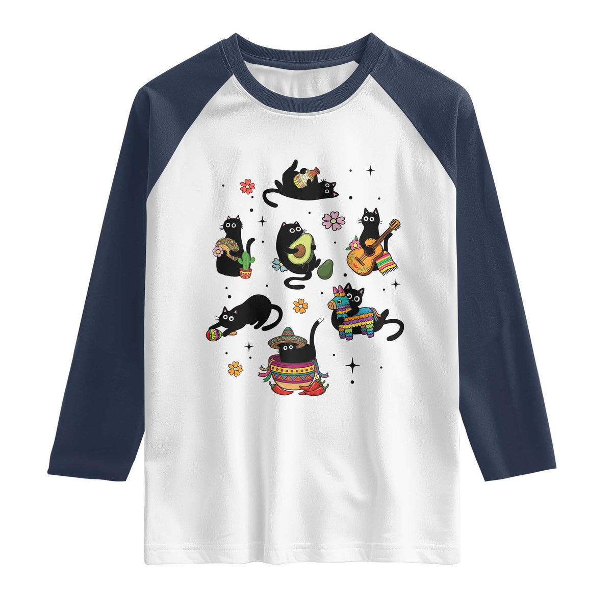 Funny Black Cat Lover Cinco De Mayo Raglan Shirt Mexican Fiesta Gift