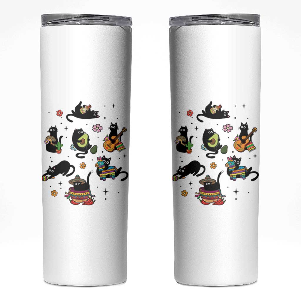 Funny Black Cat Lover Cinco De Mayo Skinny Tumbler Mexican Fiesta Gift