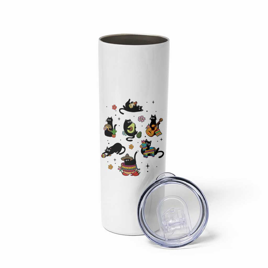 Funny Black Cat Lover Cinco De Mayo Skinny Tumbler Mexican Fiesta Gift
