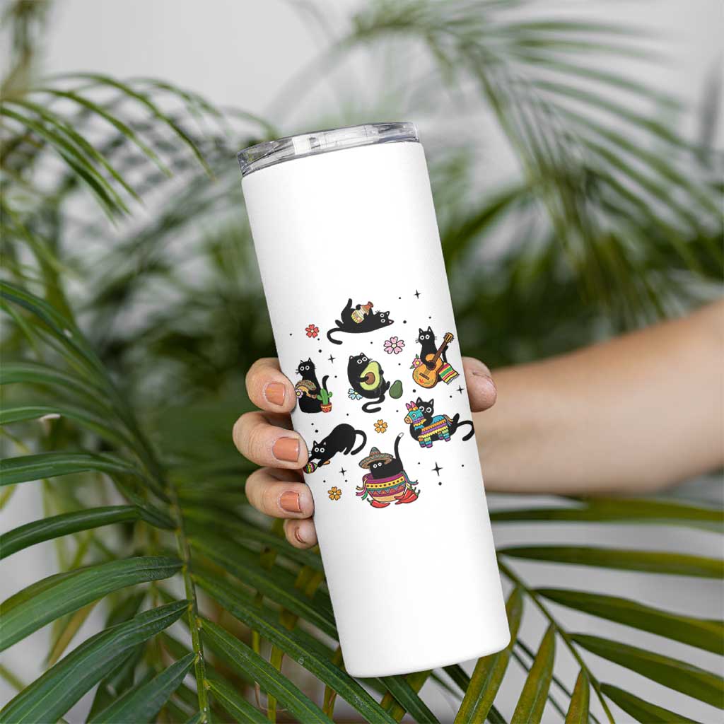 Funny Black Cat Lover Cinco De Mayo Skinny Tumbler Mexican Fiesta Gift