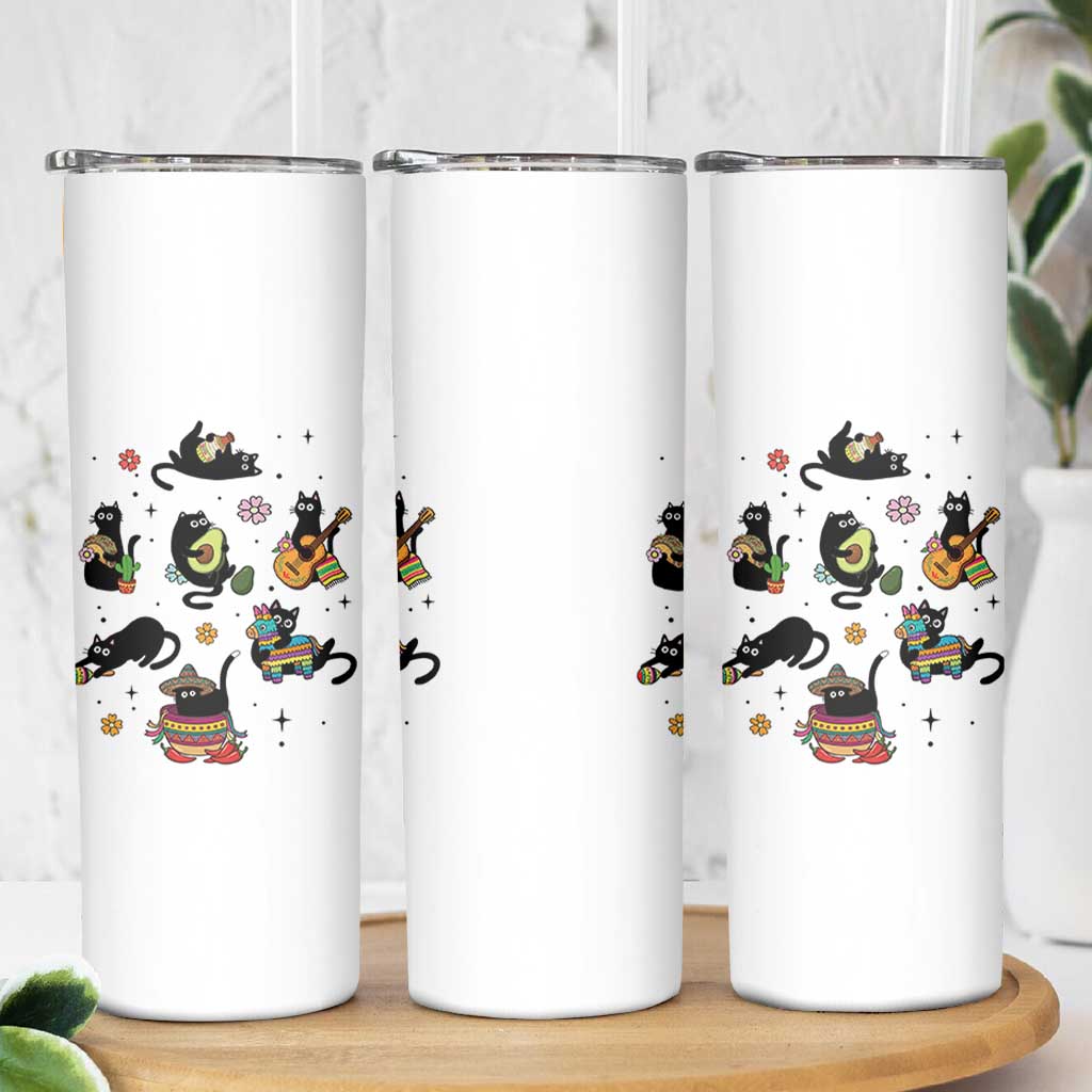 Funny Black Cat Lover Cinco De Mayo Skinny Tumbler Mexican Fiesta Gift