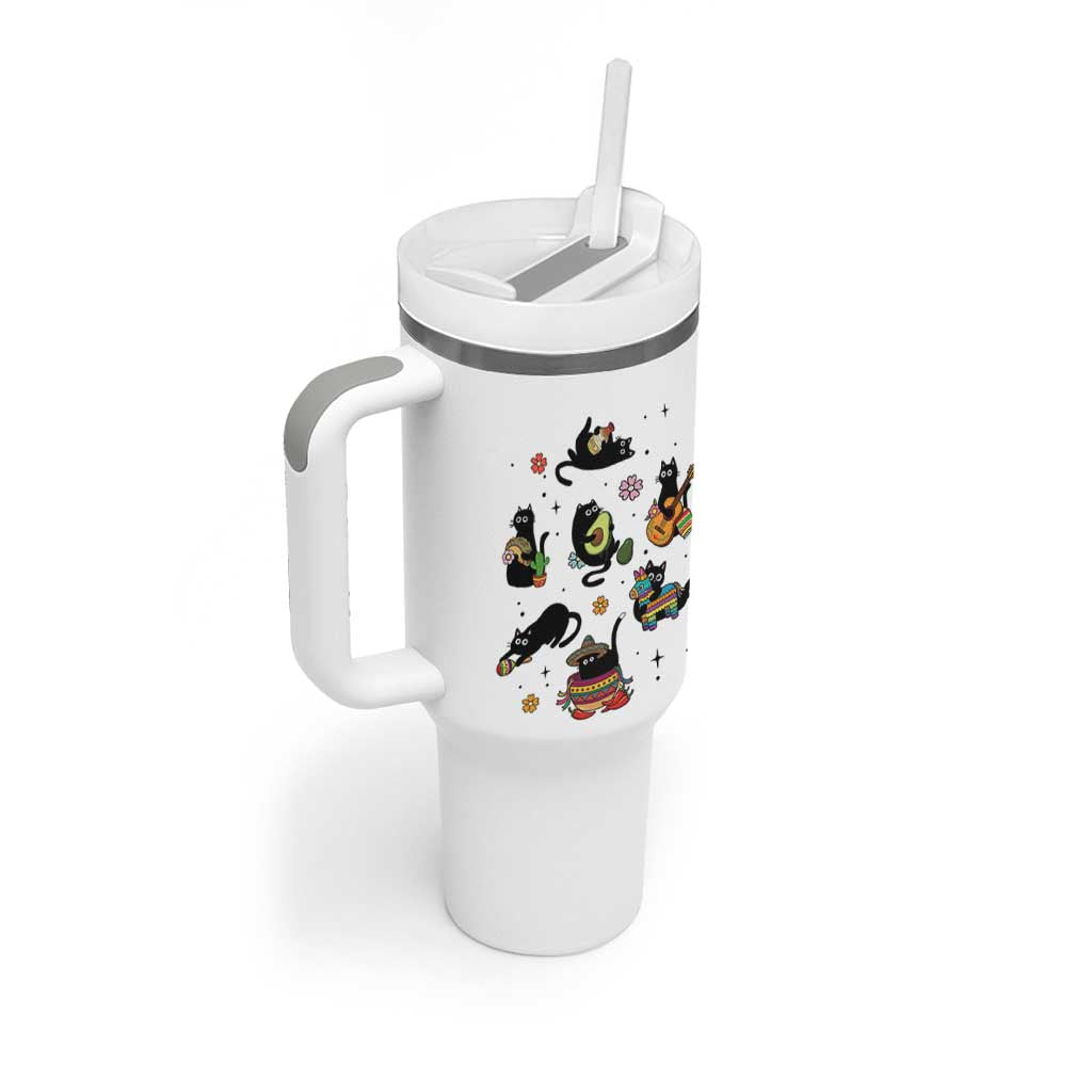 Funny Black Cat Lover Cinco De Mayo Tumbler With Handle Mexican Fiesta Gift