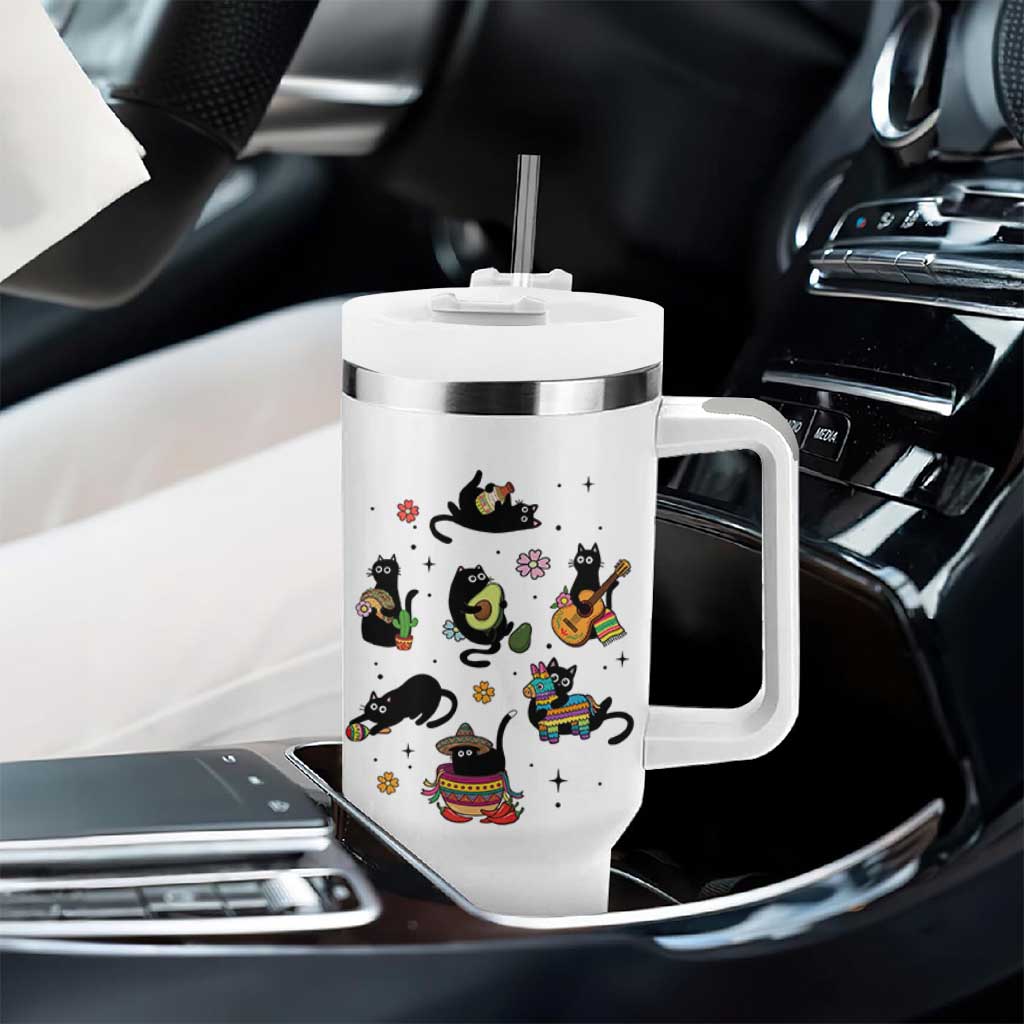 Funny Black Cat Lover Cinco De Mayo Tumbler With Handle Mexican Fiesta Gift