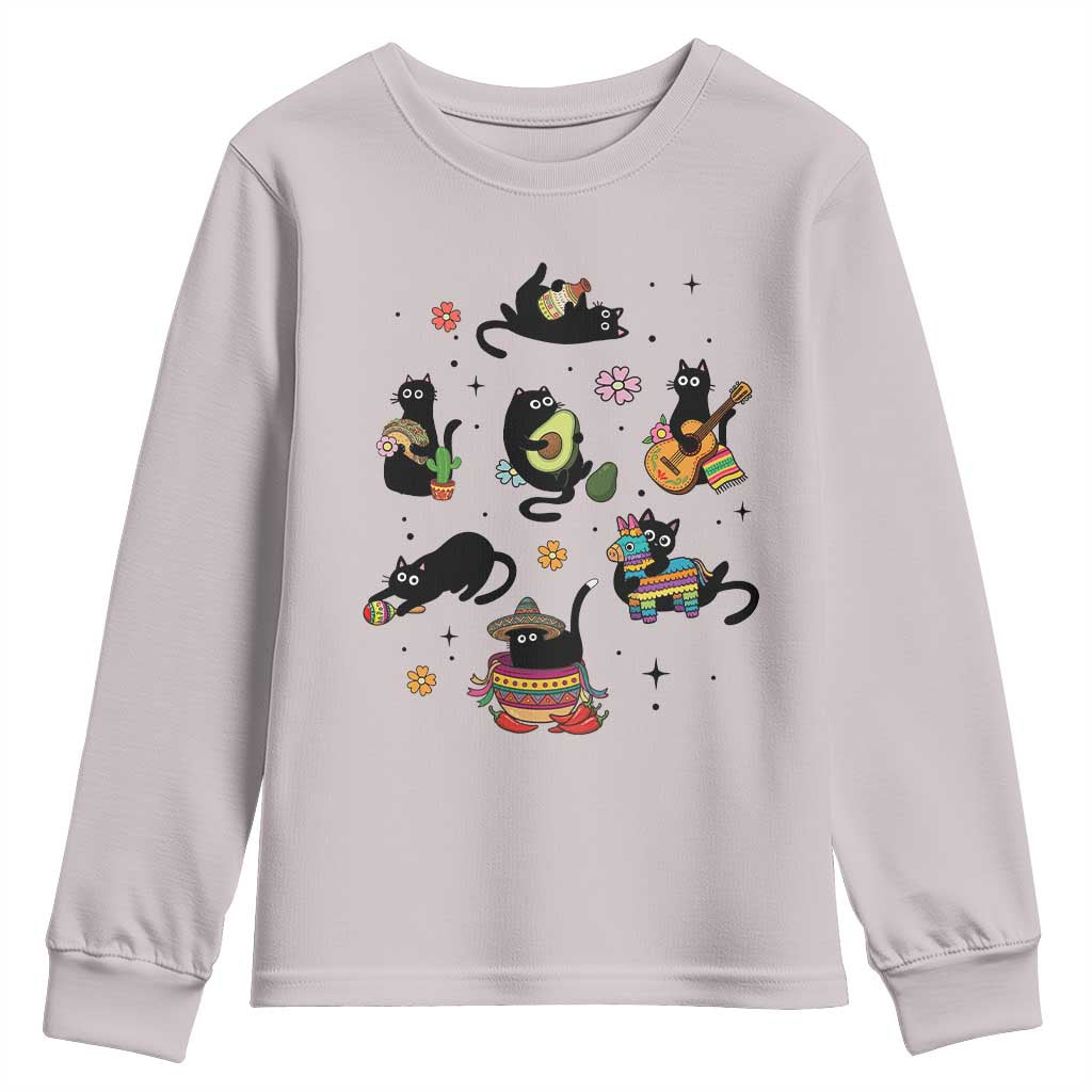 Funny Black Cat Lover Cinco De Mayo Youth Sweatshirt Mexican Fiesta Gift