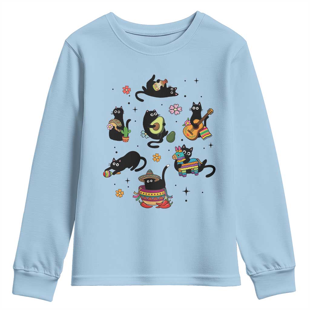Funny Black Cat Lover Cinco De Mayo Youth Sweatshirt Mexican Fiesta Gift