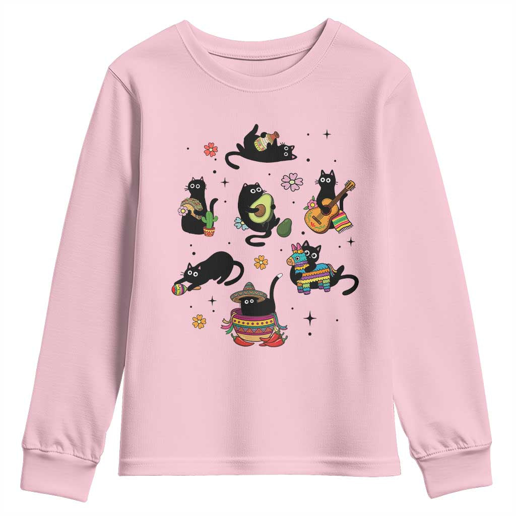 Funny Black Cat Lover Cinco De Mayo Youth Sweatshirt Mexican Fiesta Gift