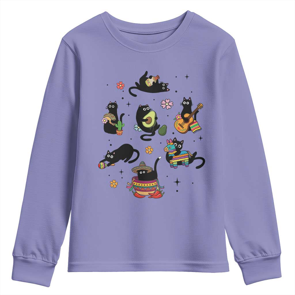 Funny Black Cat Lover Cinco De Mayo Youth Sweatshirt Mexican Fiesta Gift