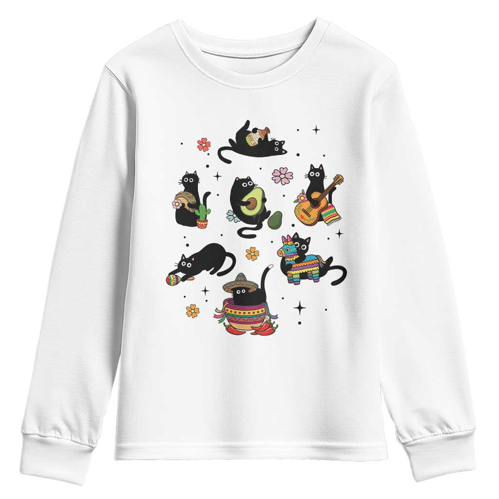 Funny Black Cat Lover Cinco De Mayo Youth Sweatshirt Mexican Fiesta Gift