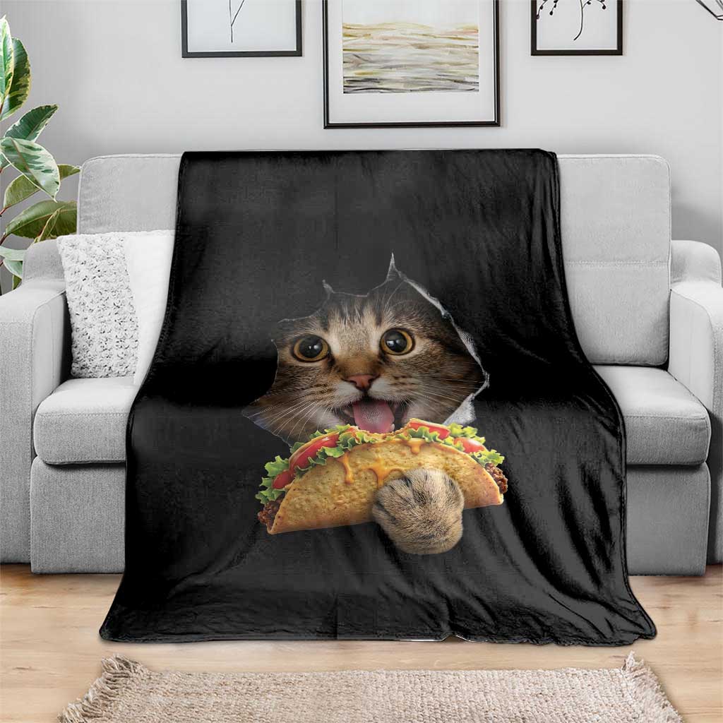 Funny Cat Eating Taco Throw Blanket Mexican Food Lover Gift