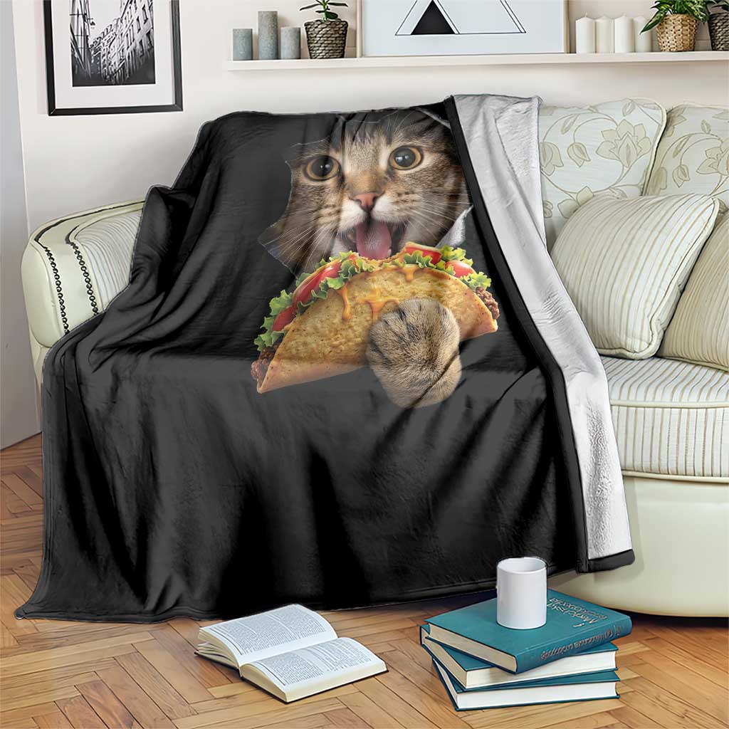 Funny Cat Eating Taco Throw Blanket Mexican Food Lover Gift
