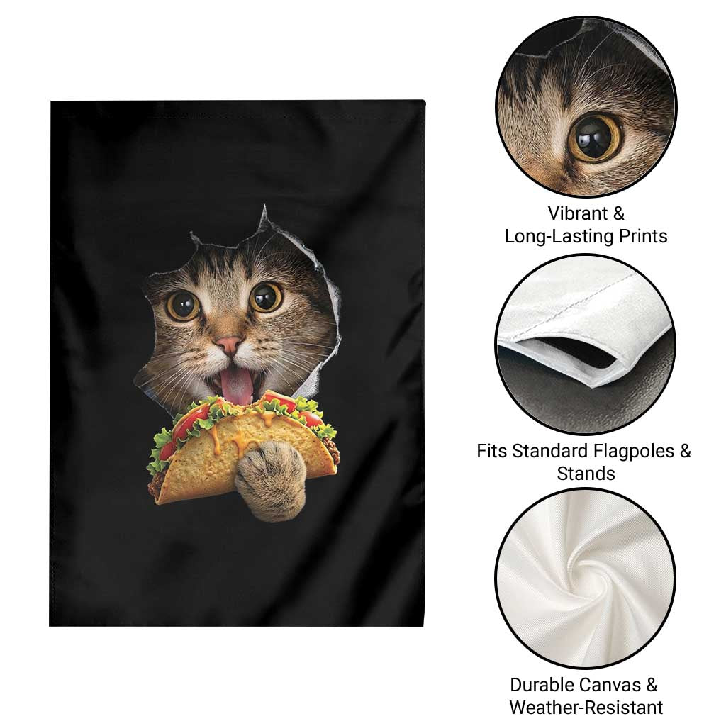 Funny Cat Eating Taco Garden Flag Mexican Food Lover Gift