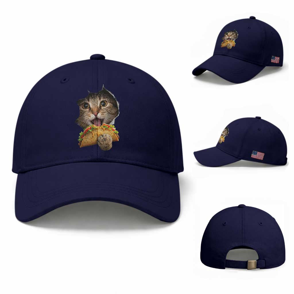 Funny Cat Eating Taco Baseball Cap Mexican Food Lover Gift