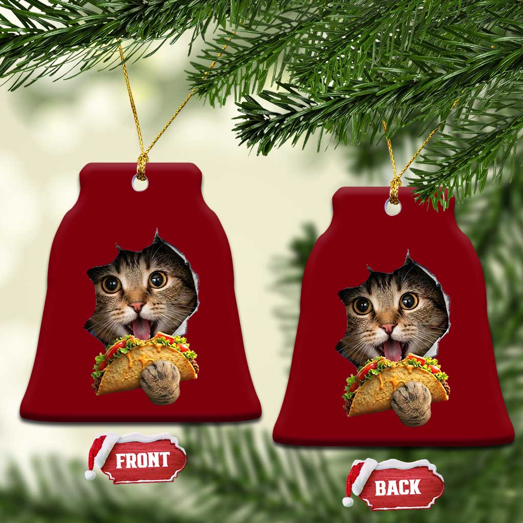Funny Cat Eating Taco Ceramic Ornament Mexican Food Lover Gift