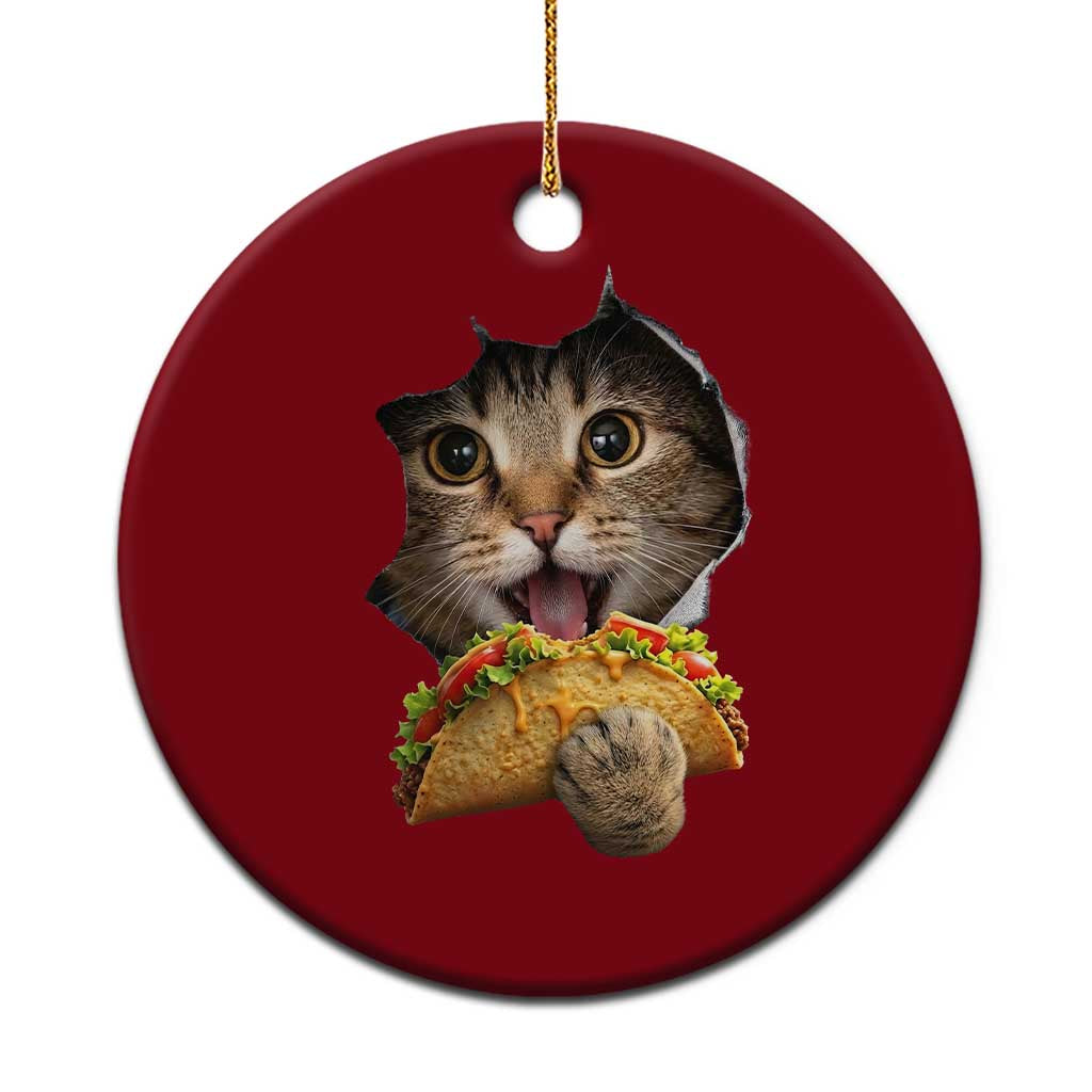Funny Cat Eating Taco Ceramic Ornament Mexican Food Lover Gift