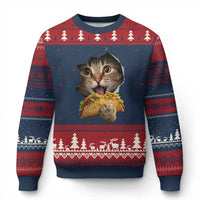 Funny Cat Eating Taco Ugly Christmas Sweater Mexican Food Lover Gift