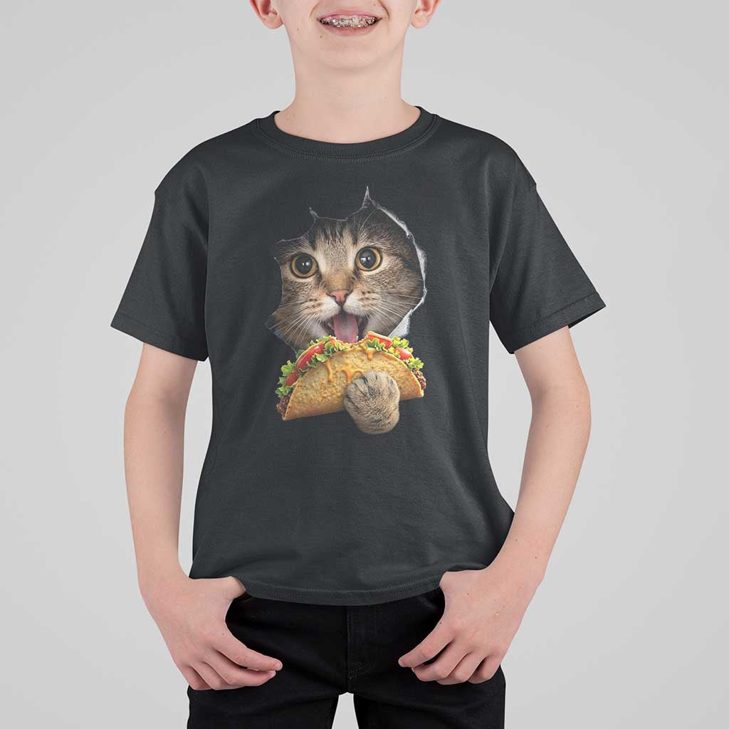 Funny Cat Eating Taco T Shirt For Kid Mexican Food Lover Gift
