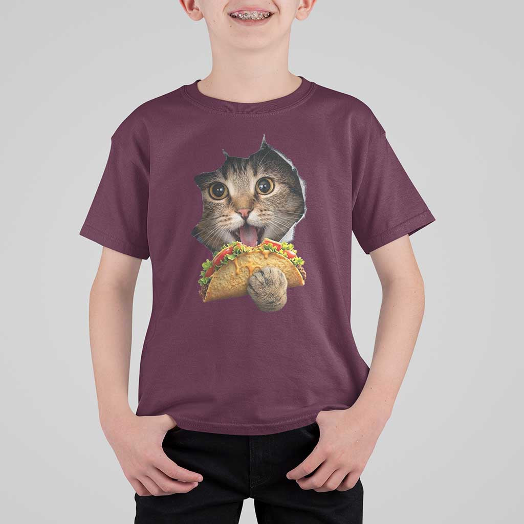 Funny Cat Eating Taco T Shirt For Kid Mexican Food Lover Gift