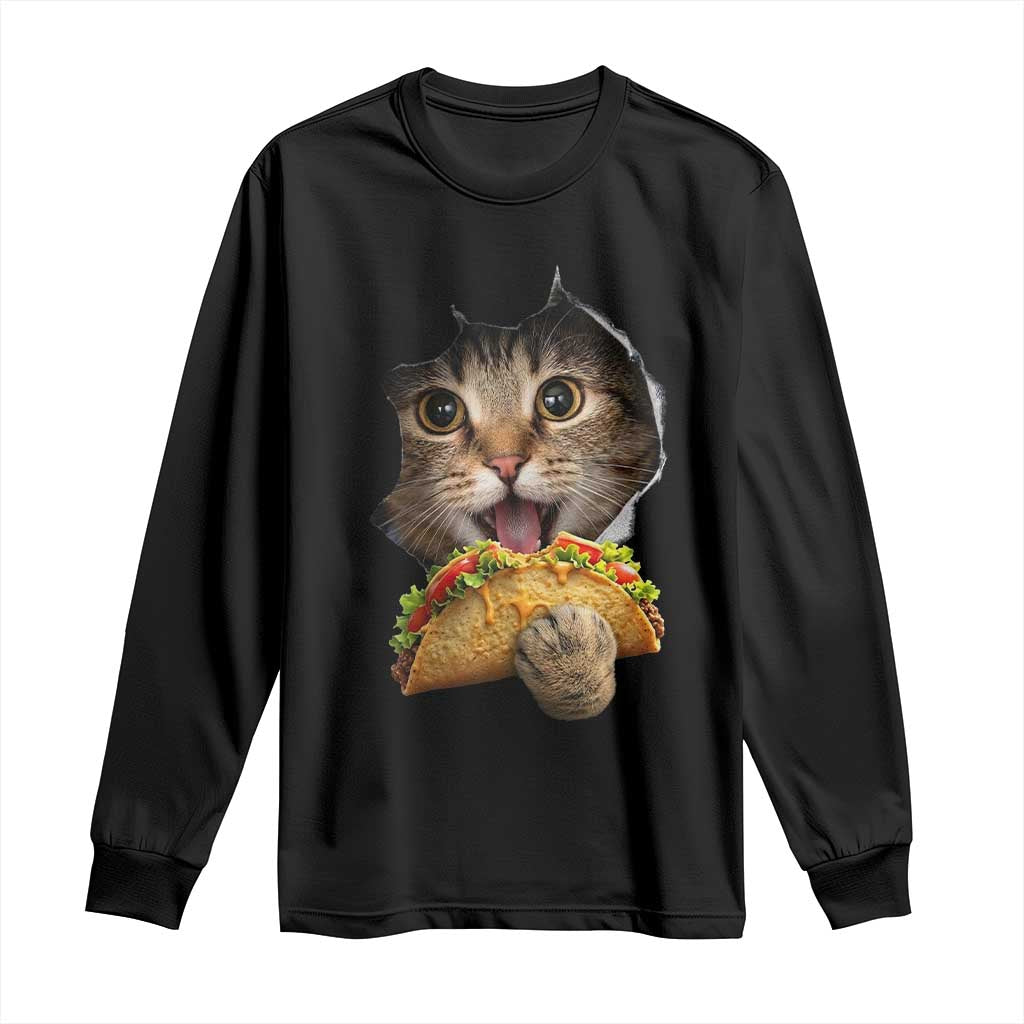 Funny Cat Eating Taco Long Sleeve Shirt Mexican Food Lover Gift